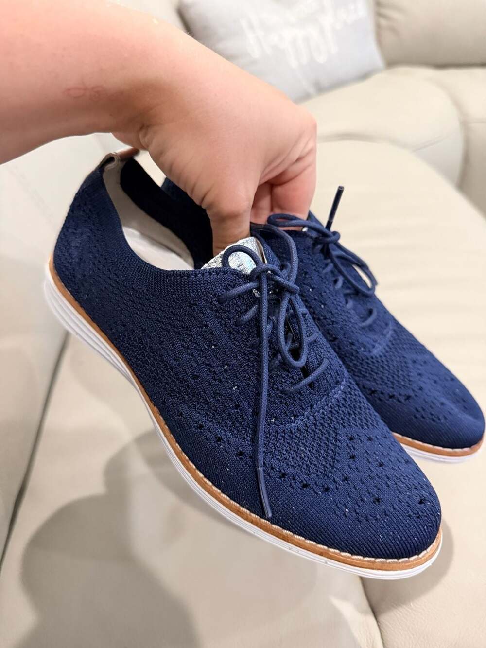 Cole Haan Original Grand Stitchlite Wingtip Oxford Size 5.5 Blue Knit